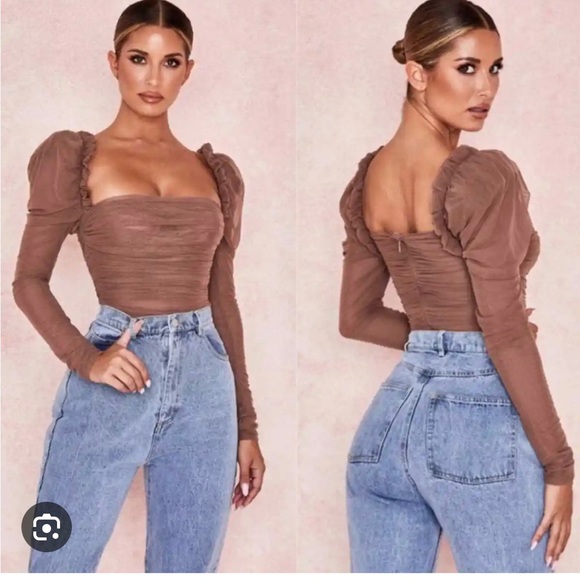 House of CB | Tops | Tan Nude House Of Cb Emme Sheer Ruched Bodysuit | Poshmark